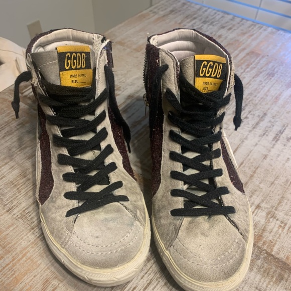 Golden Goose Slides Burgundy Leather Glitter Sneakers EUR 38 - Picture 8 of 12